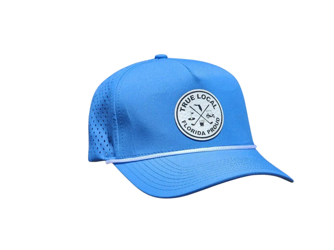 Blue True Local Florida Proud hat with golf and beach design