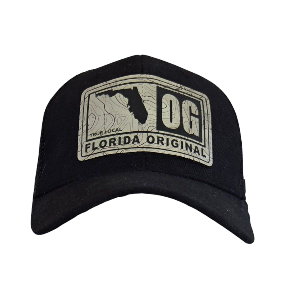 Florida OG- Black hat with Topographical Leather Patch