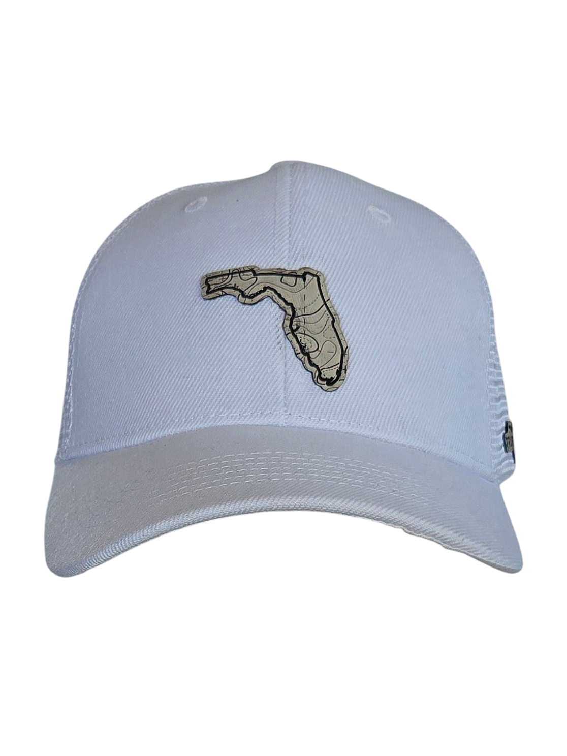 State of Florida Small Patch - White hat with topographical leather patch