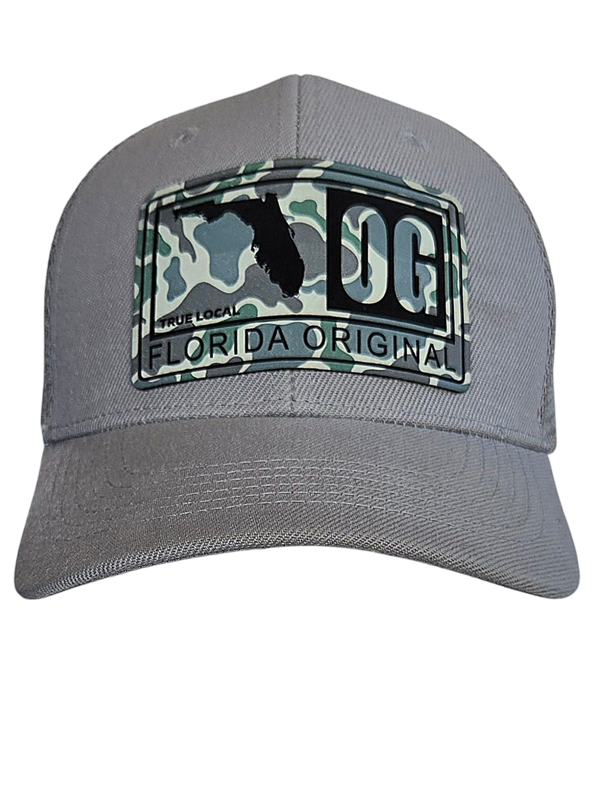 Florida OG - Grey hat with Aqua Blue and Grey Camo Leather Patch Hat