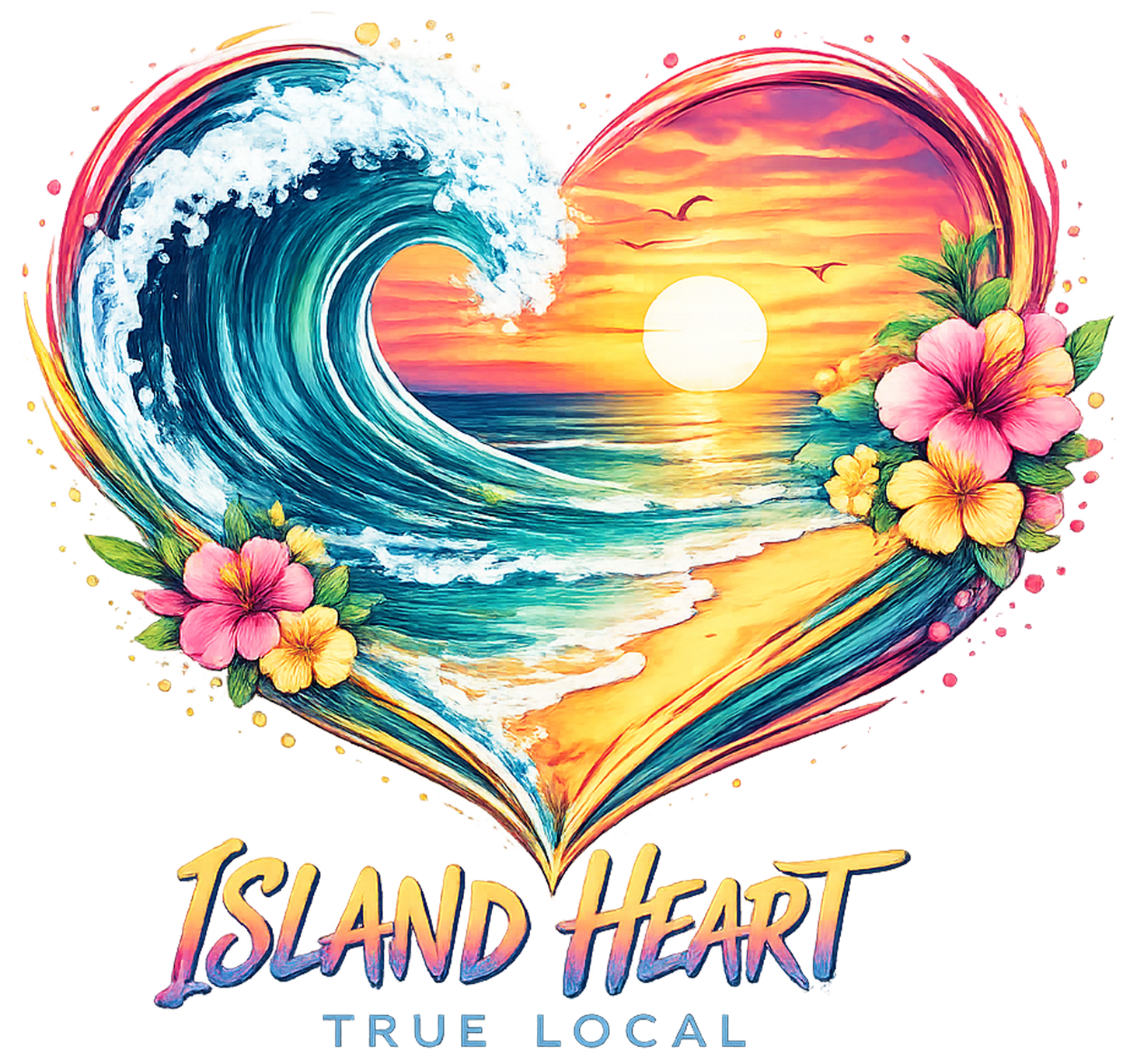Island Heart UV Sticker – Tropical Wave Sunset Beach Decal