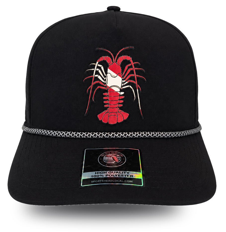 True Local Florida Lobster Dive Flag Performance Hat – Black Snapback Cap front view - True Local Florida Lobster Dive Flag Performance Hat