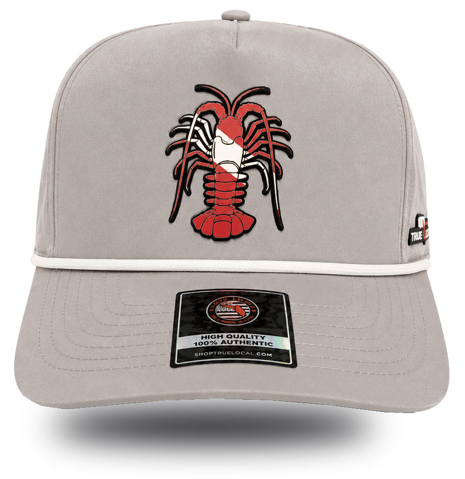 True Local Florida Lobster Dive Flag Performance Hat – Gray Snapback Cap front view - True Local Florida Lobster Dive Flag Performance Hat