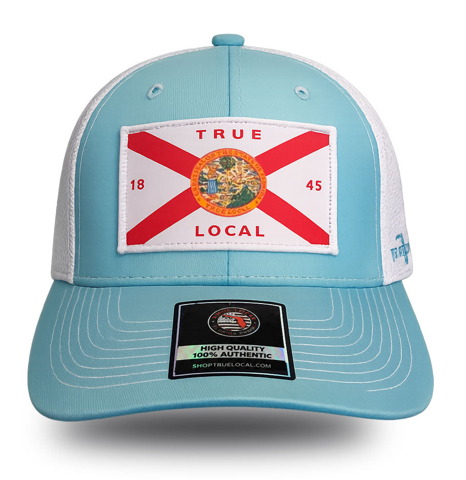 Florida State Flag Woven Patch Trucker Hat – Aqua