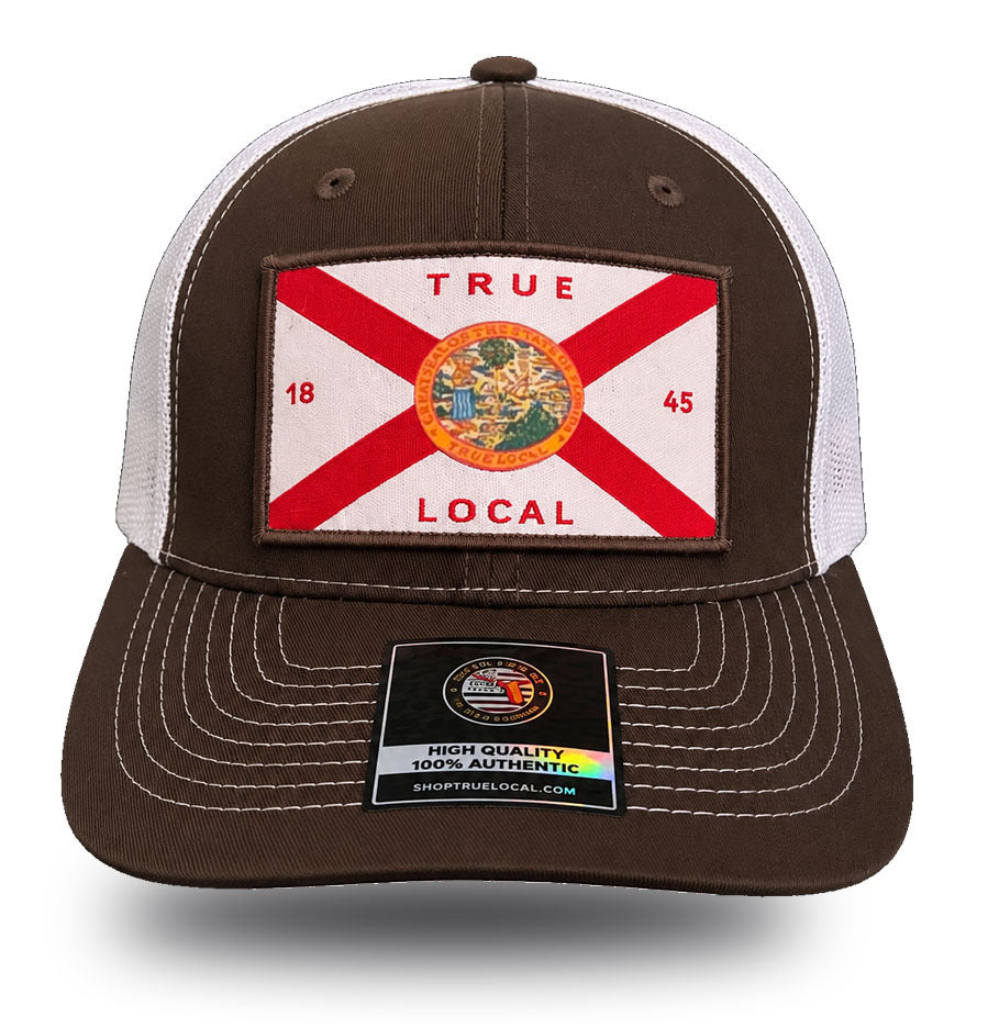 Florida State Flag Woven Patch Trucker Hat – Brown