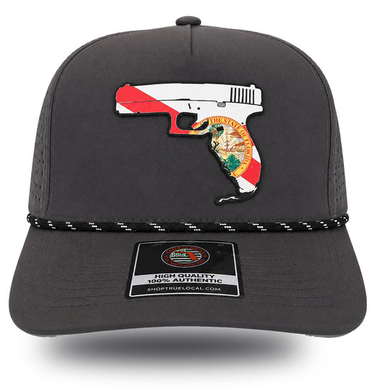 Florida Gun Hat Gun Gray front – Florida-shaped pistol patch performance snapback