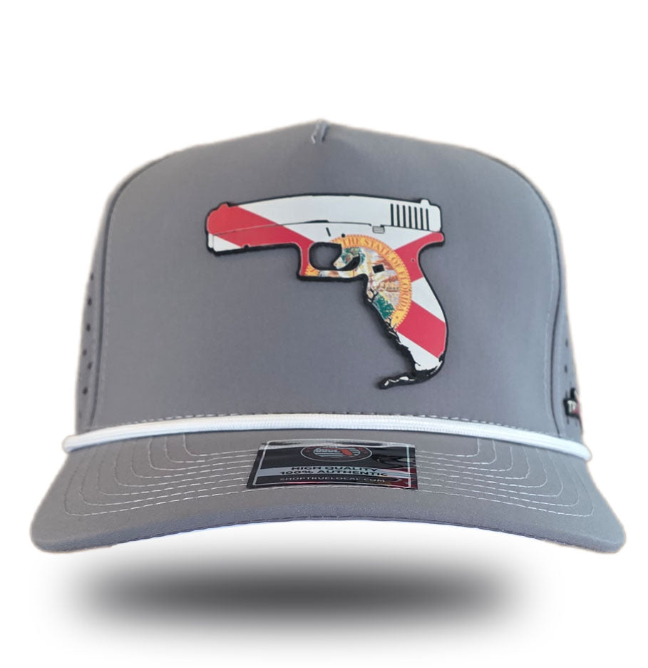 Florida Gun Hat Light Gray front – Florida flag pistol patch performance hat