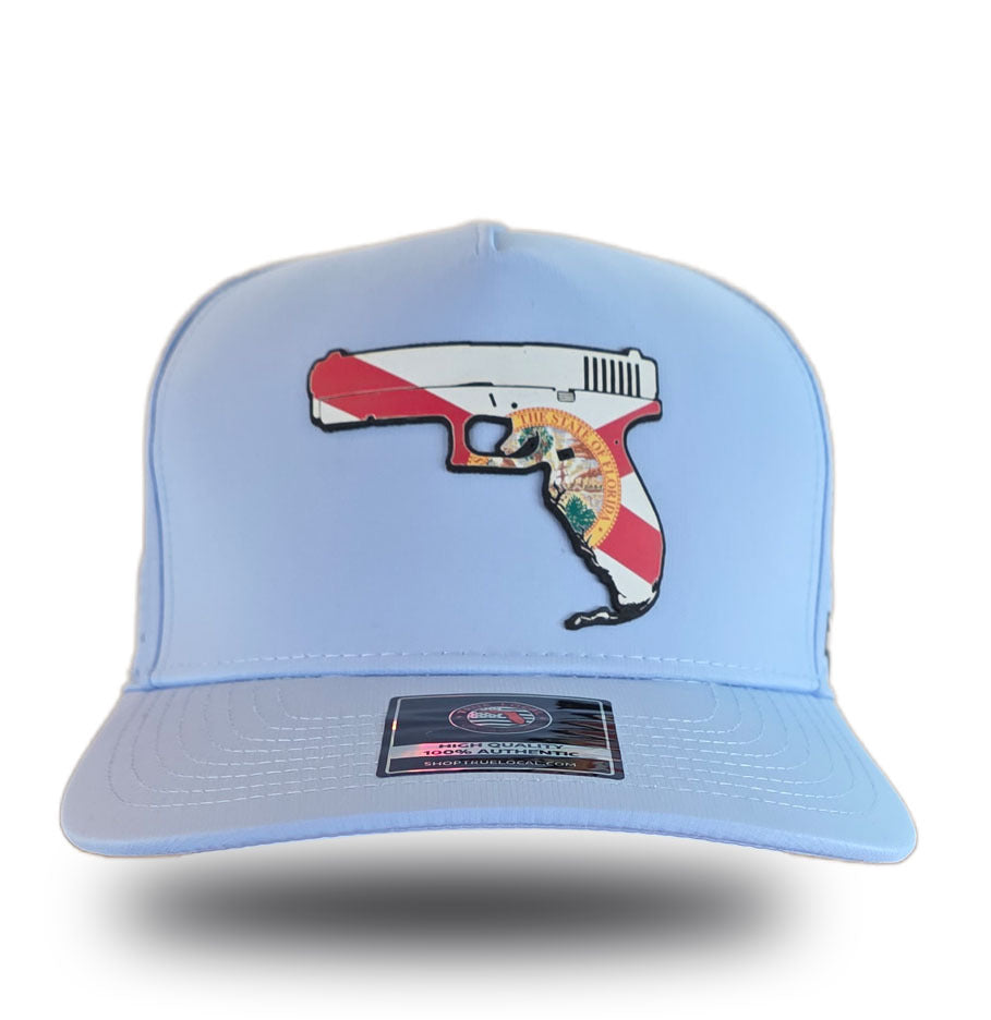 Florida Gun Hat Sky Blue front – Florida pistol patch with state flag stripes