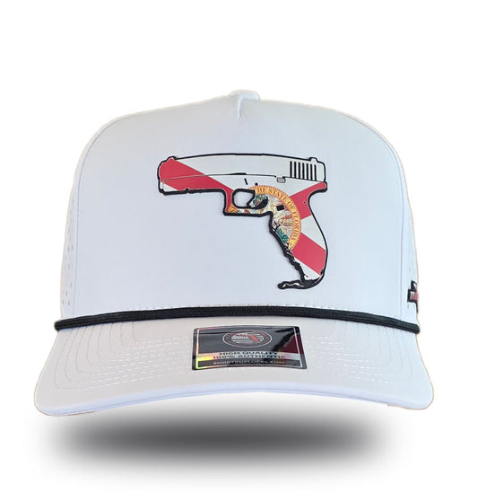 Florida Gun Hat White front – Florida-shaped pistol 2nd Amendment patch cap