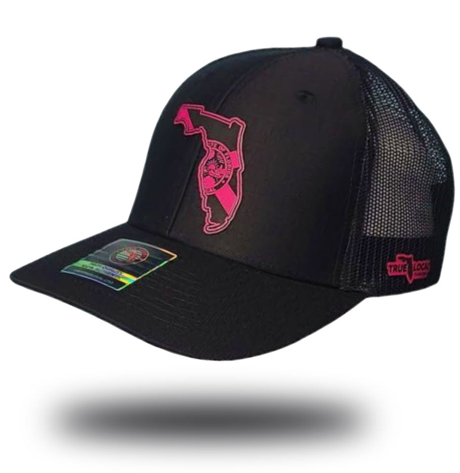 Florida Proud State Patch Hat - Black with neon pink leather patch