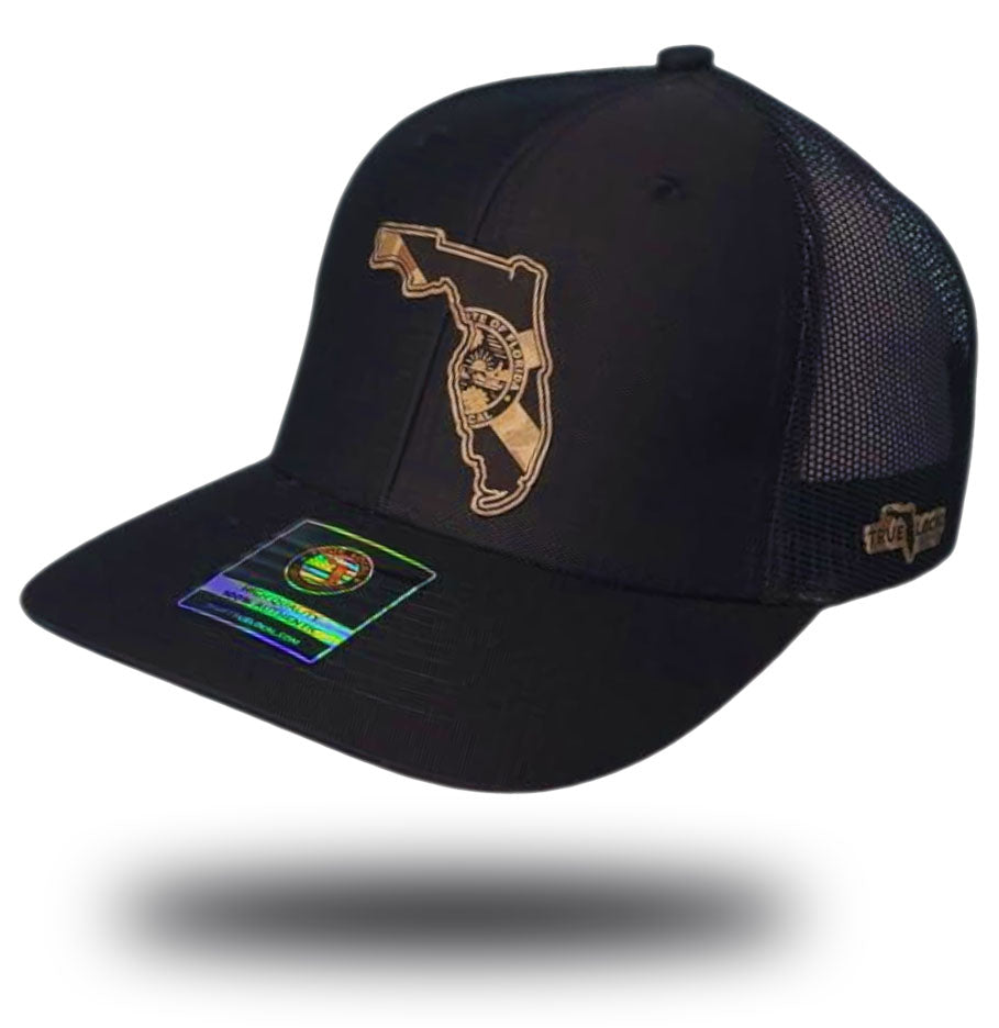 Florida Proud State Patch Hat - Black with dessert camo leather patch