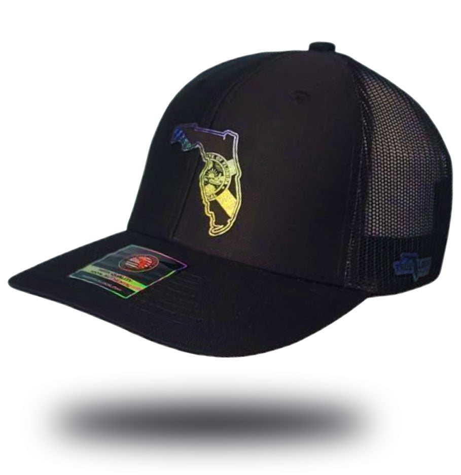 Florida Proud State Patch Hat - Black with mahi mahi leather patch