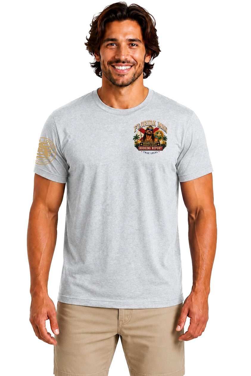 Florida Man Booking Report T-Shirt - Heather Ash