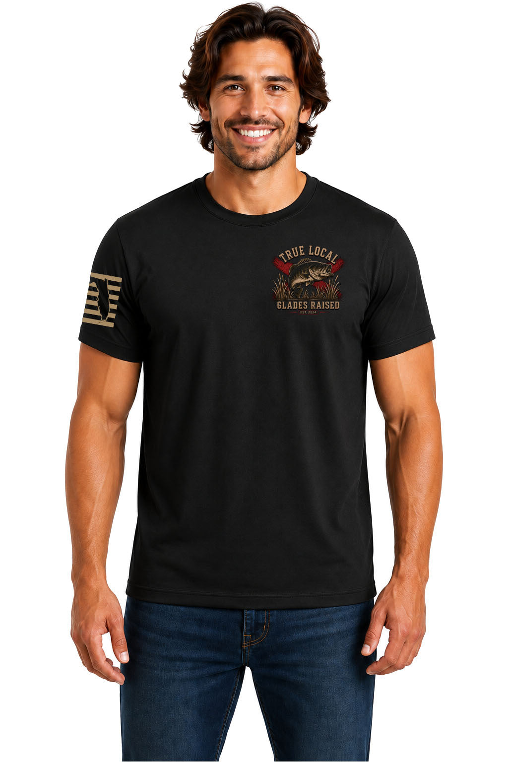 True Local Glades Raised Largemouth Bass T-Shirt – Black - Front