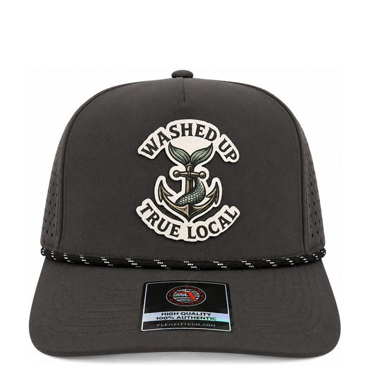 True Local Washed Up Performance Rope Hat β Black Nautical Snapback Cap