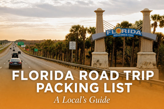 Florida Welcomes You highway sign with title overlay - Florida Road Trip Packing List: A Local's Guide