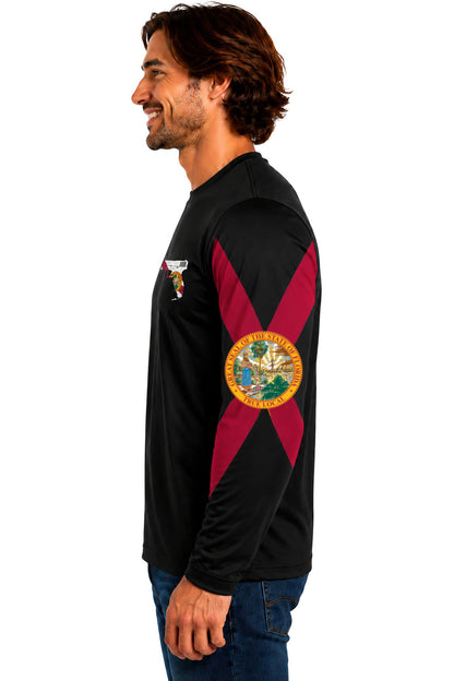 True Local Gunshine State Florida pistol flag black dri-fit long sleeve side angle view