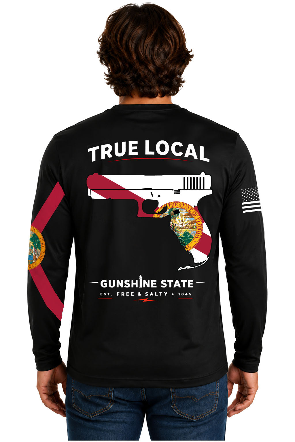 True Local Dri-Fit Performance Long Sleeve – Gunshine State Florida Pistol Flag (Black)
