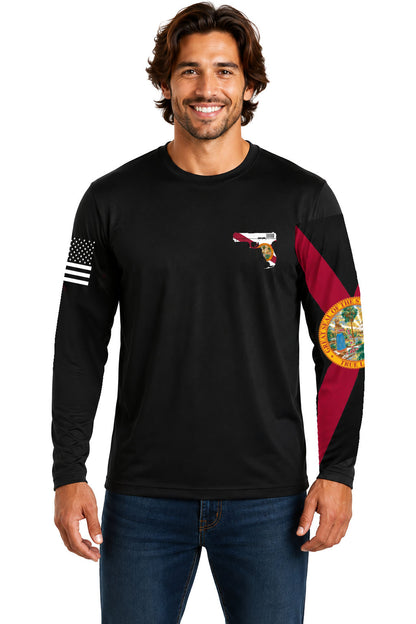 True Local Gunshine State Florida pistol flag black dri-fit performance long sleeve back view