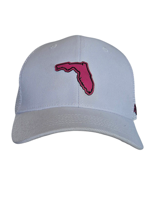 State of Florida Small Patch - White hat with Bright Pink leather patch