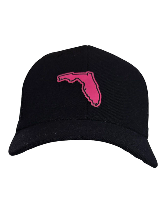 State of Florida Small Patch - Black hat with Bright Pink leather patch