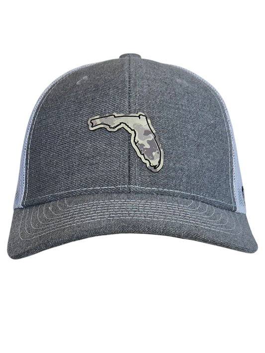 State of Florida Small Patch - Grey front, white back hat with grey shades leather patch