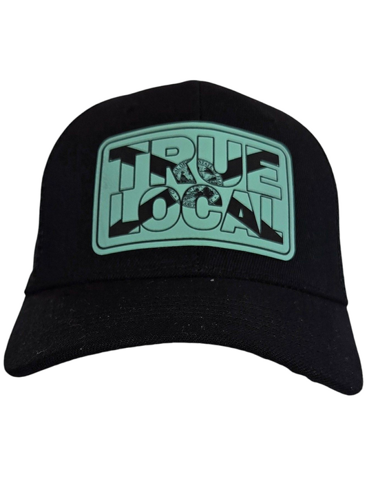 True Local - Black with Aqua Blue Leather Patch Hat