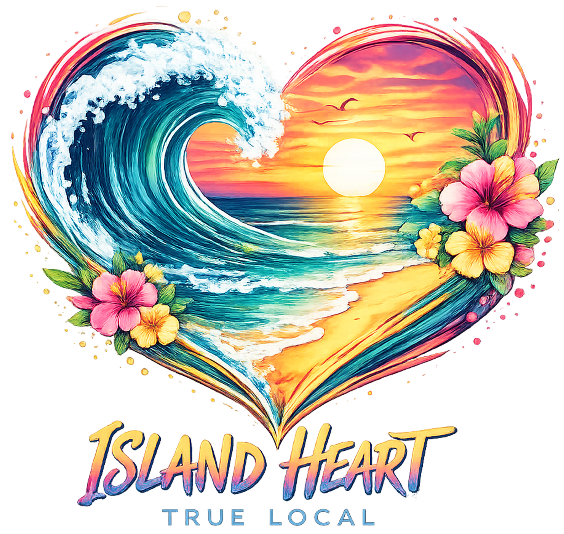 Island Heart UV Sticker – Tropical Wave Sunset Beach Decal