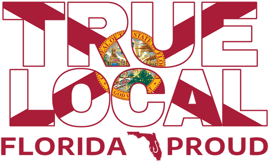 True Local Florida Proud UV Sticker with Florida State Flag Design