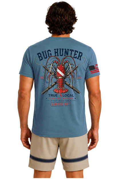 Bug Hunter Lobster Dive Flag T-Shirt Steel Blue - Back