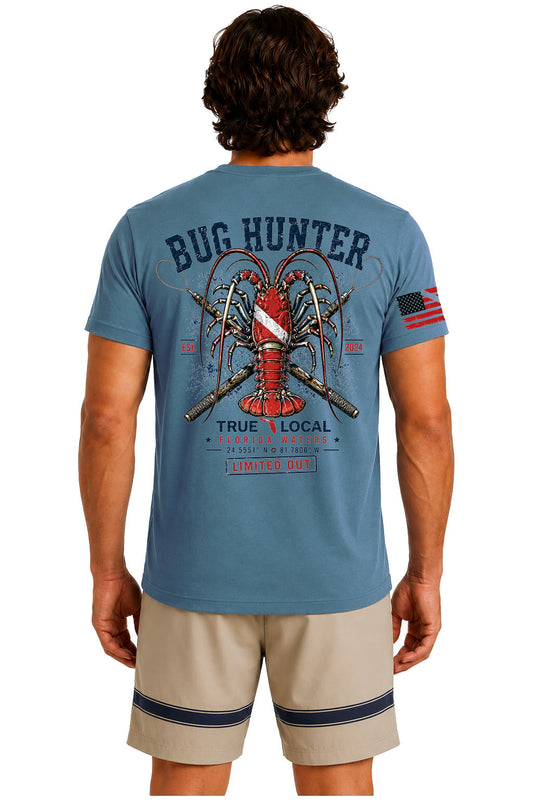 Bug Hunter Lobster Dive Flag T-Shirt Steel Blue - Back