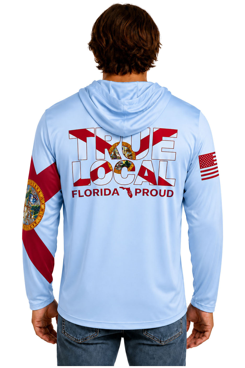 True Local TL BIG Words Hoodie Ski Blue back view