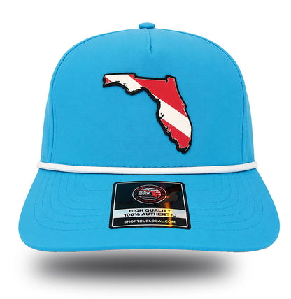 Florida Dive Flag Rope Hat - Aqua Performance Hat with Scuba Dive Flag Patch