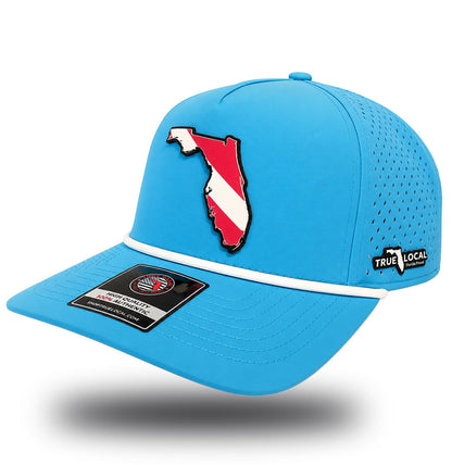 Florida Dive Flag Rope Hat - Aqua Performance Hat with Scuba Dive Flag Patch