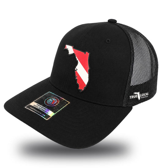 Florida Dive Flag Trucker Hat - Black Snapback with Scuba Dive Flag Patch