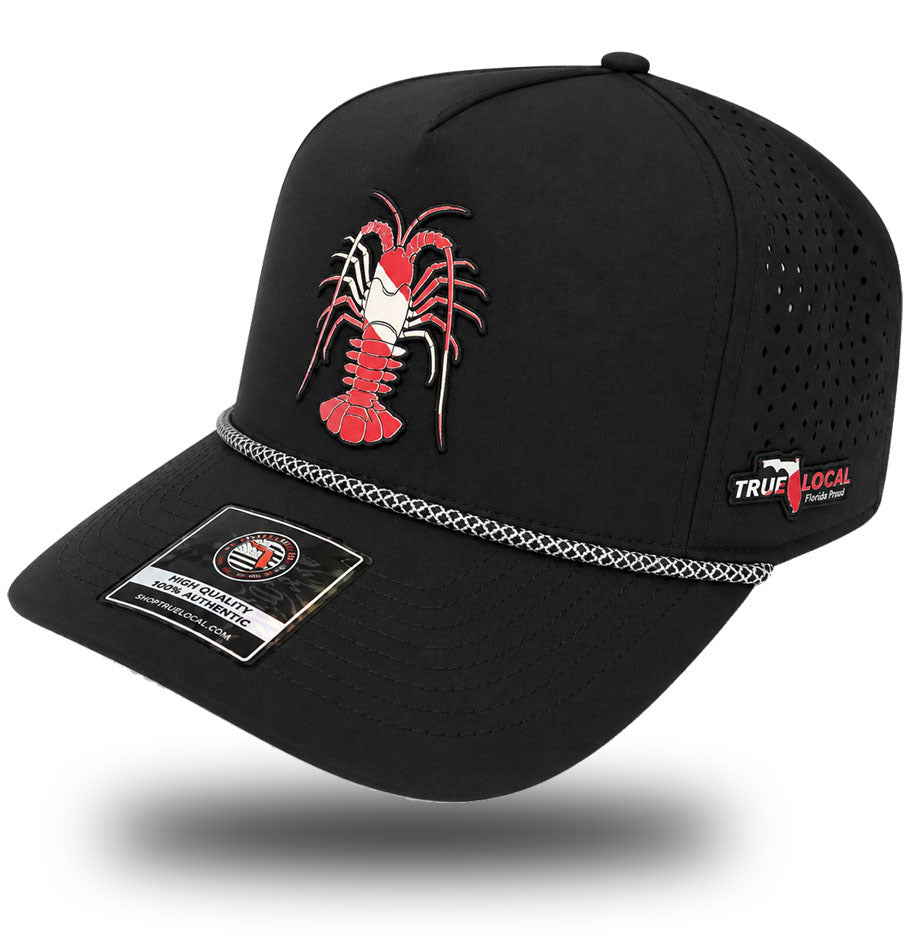True Local Florida Lobster Dive Flag Performance Hat – Black Snapback Cap side view - True Local Florida Lobster Dive Flag Performance Hat