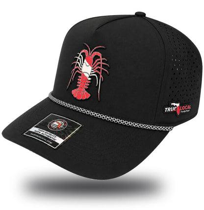 True Local Florida Lobster Dive Flag Performance Hat – Black Snapback Cap side view - True Local Florida Lobster Dive Flag Performance Hat