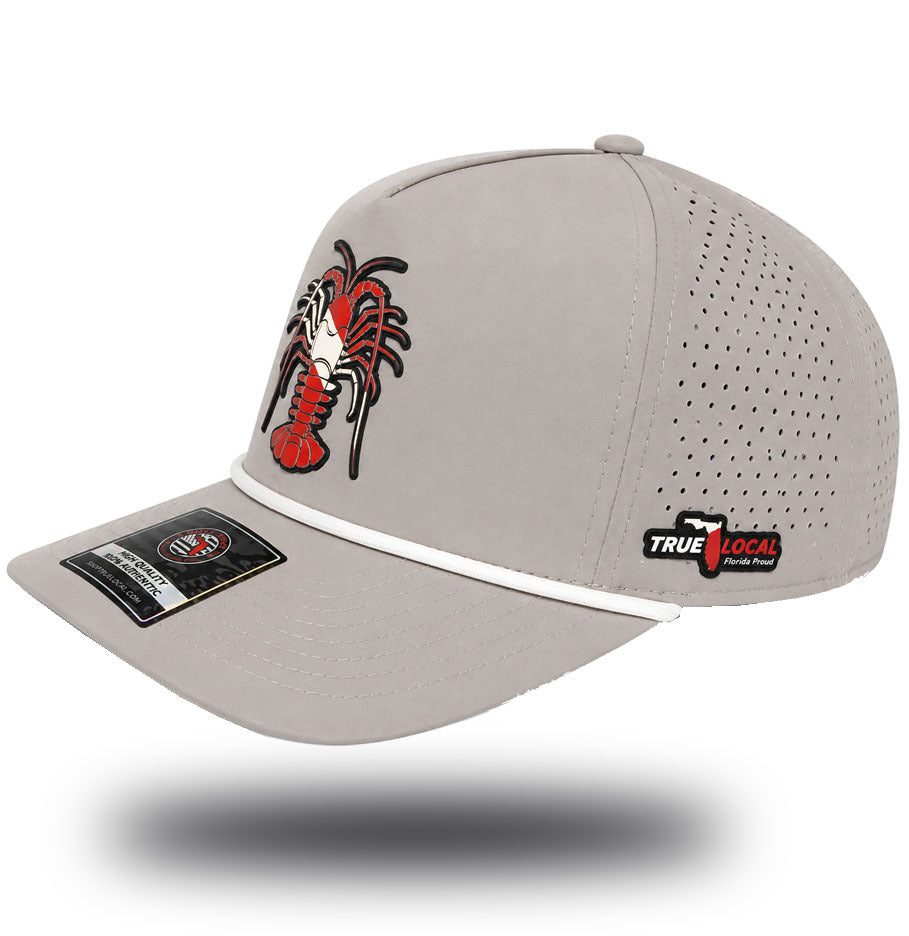 True Local Florida Lobster Dive Flag Performance Hat – Gray Snapback Cap side view - True Local Florida Lobster Dive Flag Performance Hat