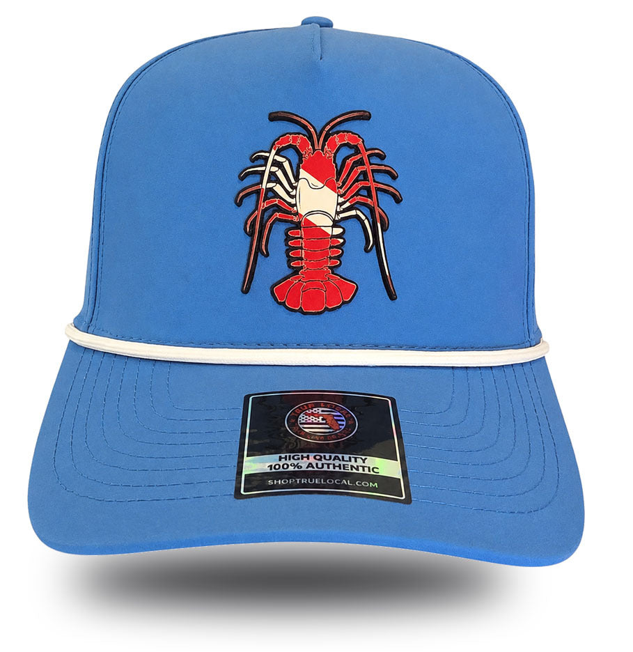 True Local Florida Lobster Dive Flag Performance Hat – Ocean Blue Snapback Cap front view - True Local Florida Lobster Dive Flag Performance Hat