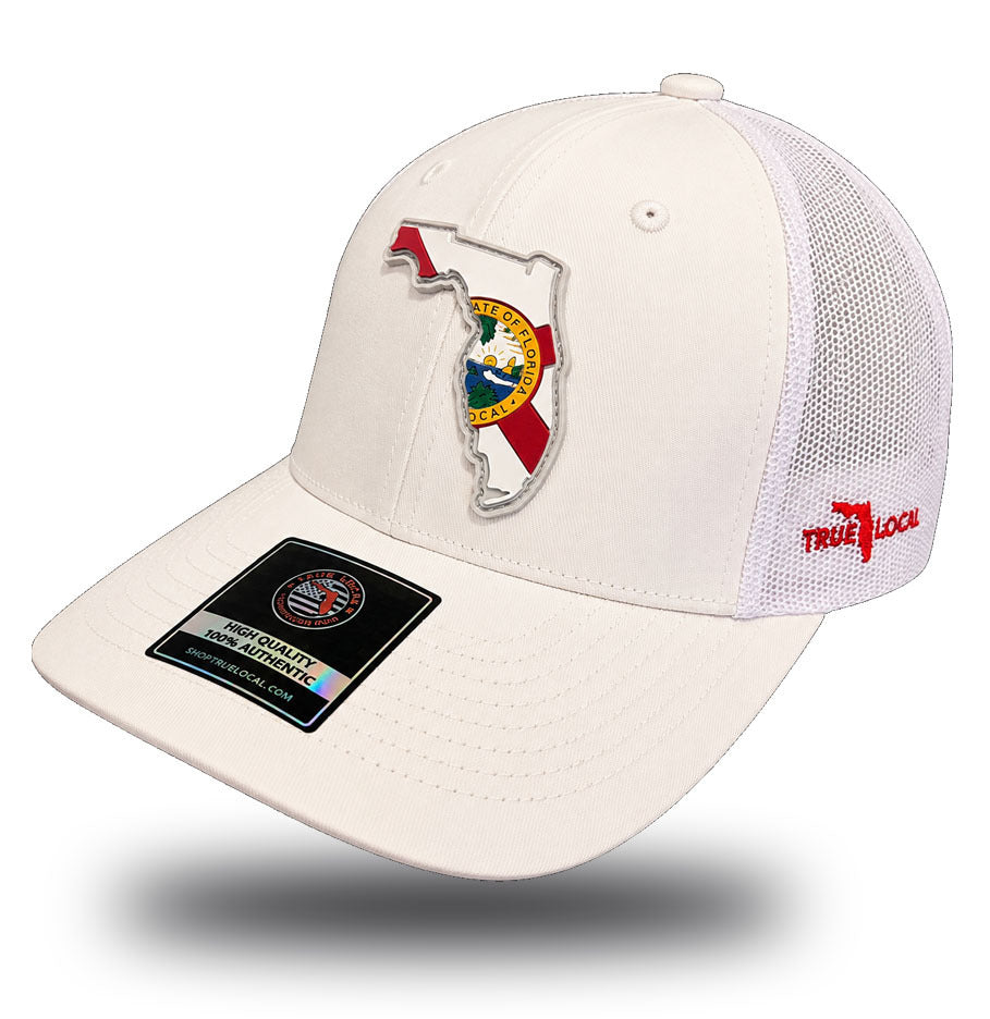 Florida State Flag PVC Patch Hat - White Trucker with Florida Seal Patch