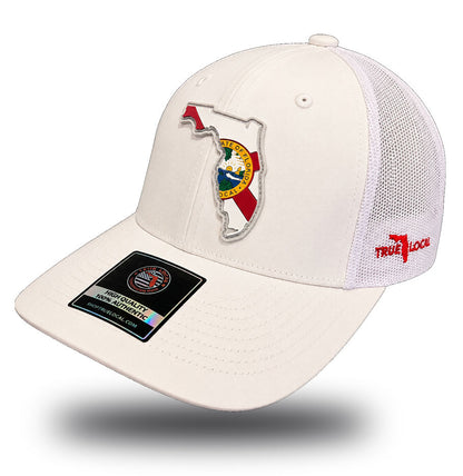Florida State Flag PVC Patch Hat - White Trucker with Florida Seal Patch
