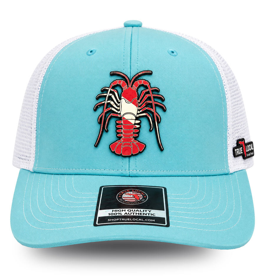 True Local Florida Lobster Dive Flag Trucker Hat Aqua - front view