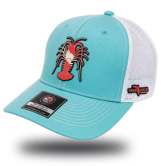 True Local Florida Lobster Dive Flag Trucker Hat Aqua - side view