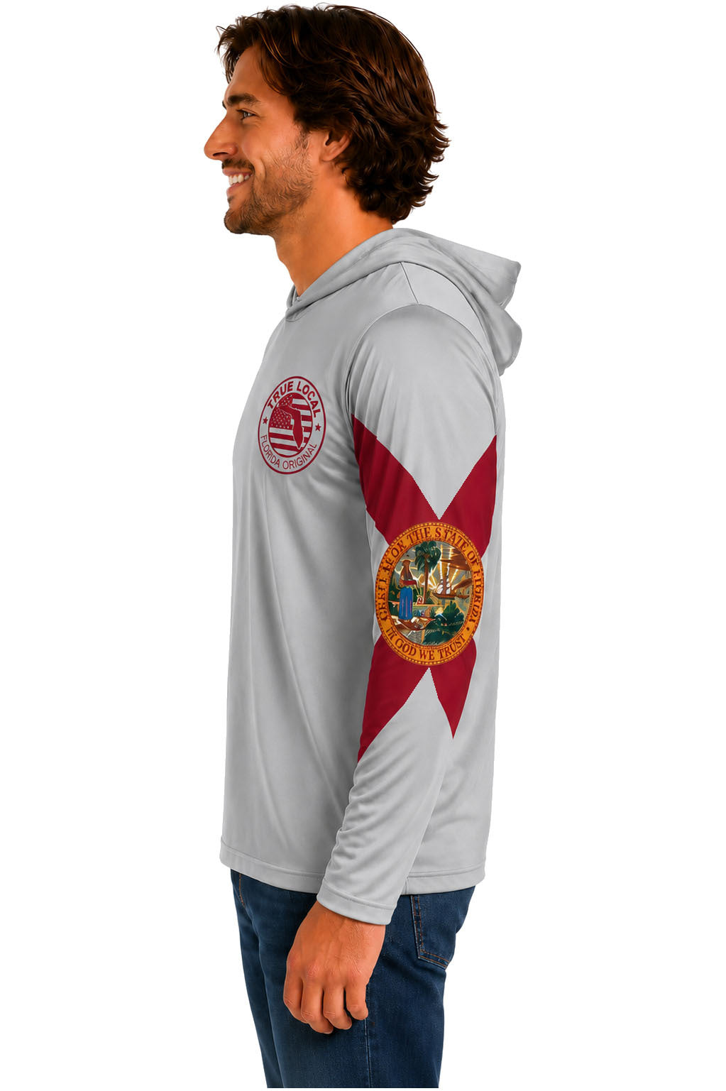 True Local Tuna Anchor Hoodie Gray - Left Side