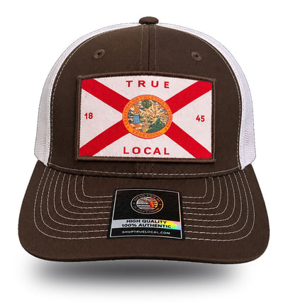 Florida State Flag Woven Patch Trucker Hat – Brown