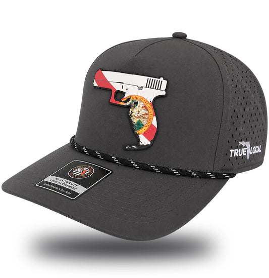 Florida Gun Hat Gun Gray left side – Gunshine State 2A pistol patch performance snapback