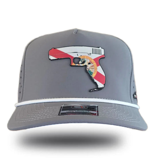 Florida Gun Hat Light Gray front – Florida flag pistol patch performance hat