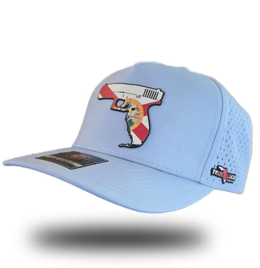 Florida Gun Hat Sky Blue left side – pro gun Sunshine State performance snapback