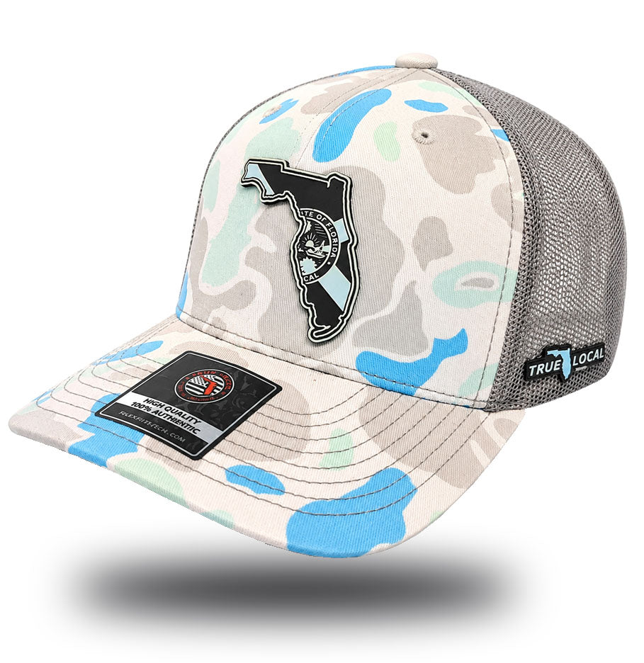 True Local Duck Camo Florida Patch Trucker Hat – State Seal Snapback Cap