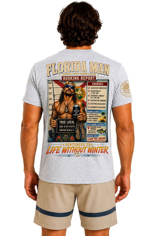 Florida Man Booking Report T-Shirt - Heather Ash